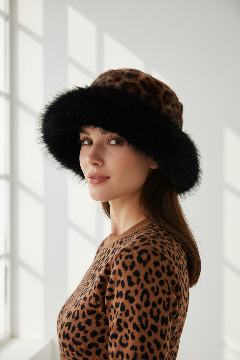 Townsend Leopard Print Plush Mongolian Cap – Winter Unisex