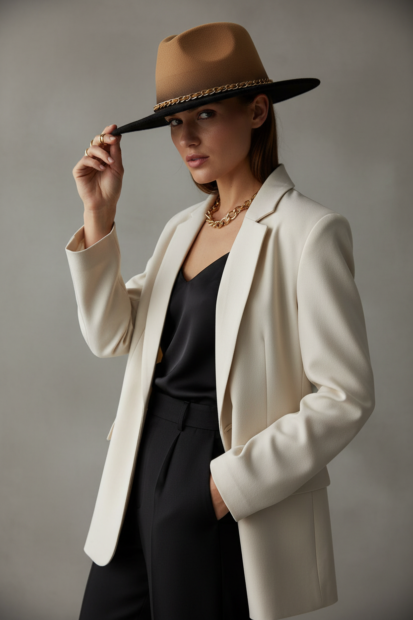 Abilene Two-Tone Fedora Hat with Chain Accent