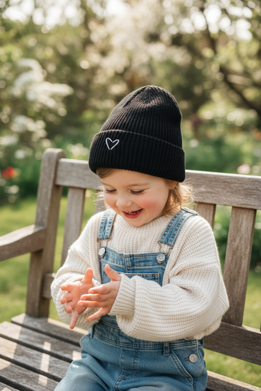 Beverly Kids Wool Blend Beanie with Heart Embroidery