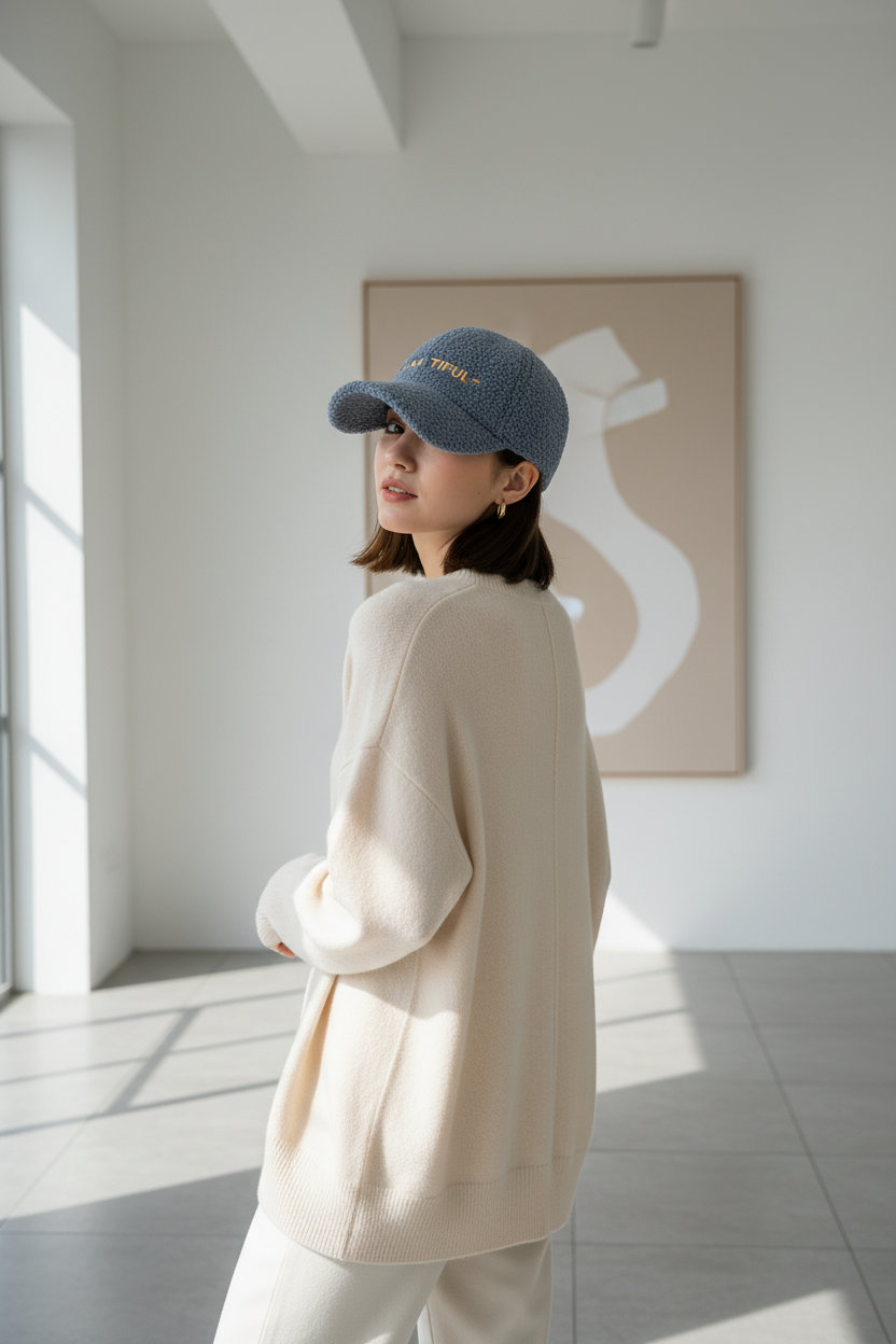 Embroidered Lambswool Baseball Cap | Warm Adjustable Hat
