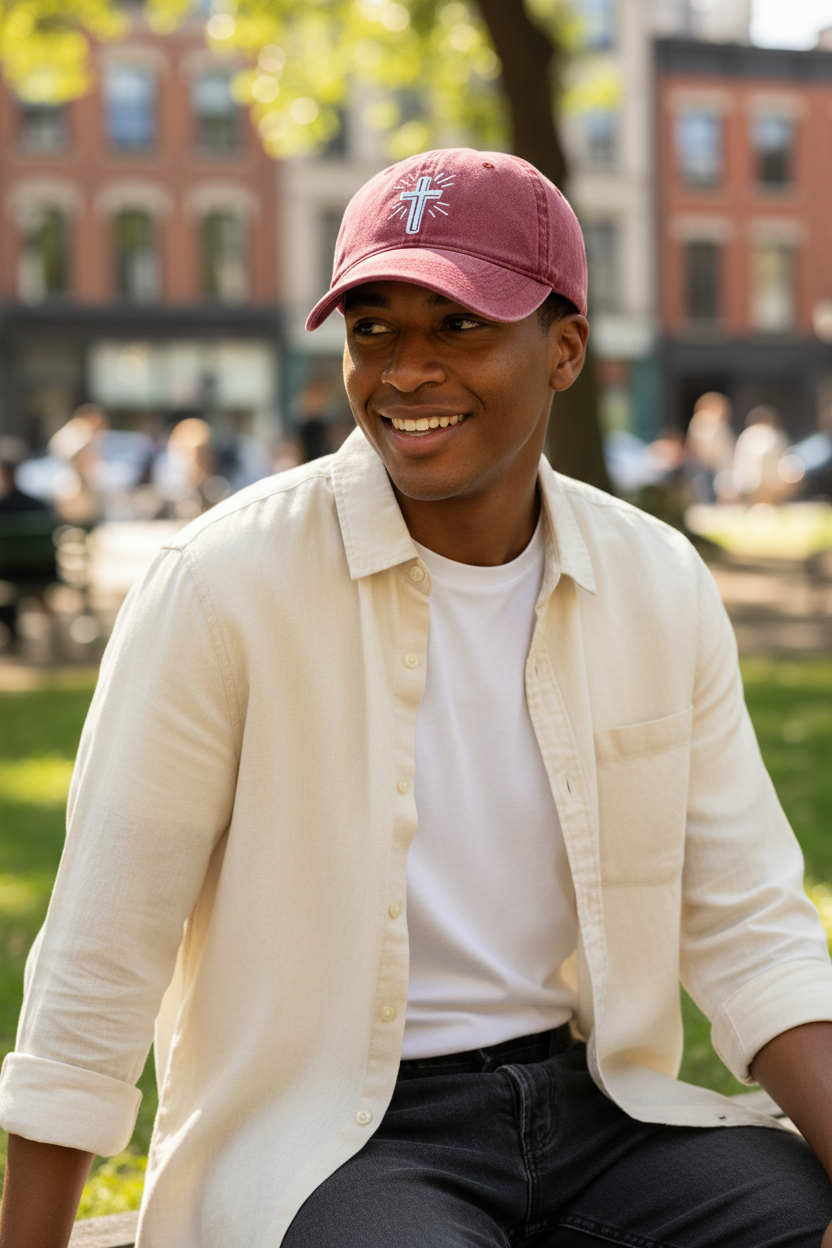 Remis Cross Embroidered Retro Cotton Baseball Cap, Adjustable
