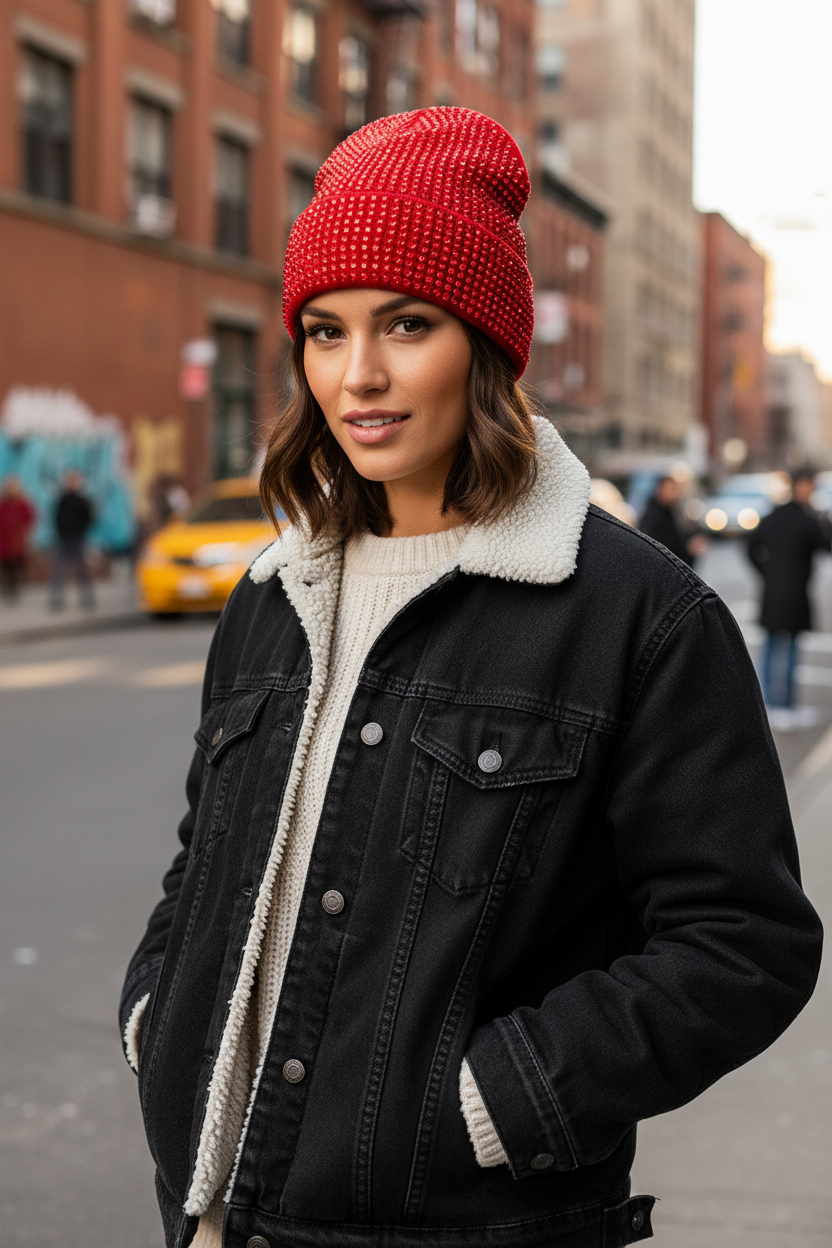 Diamond Knit Stocking Cap – Unisex Winter Beanie
