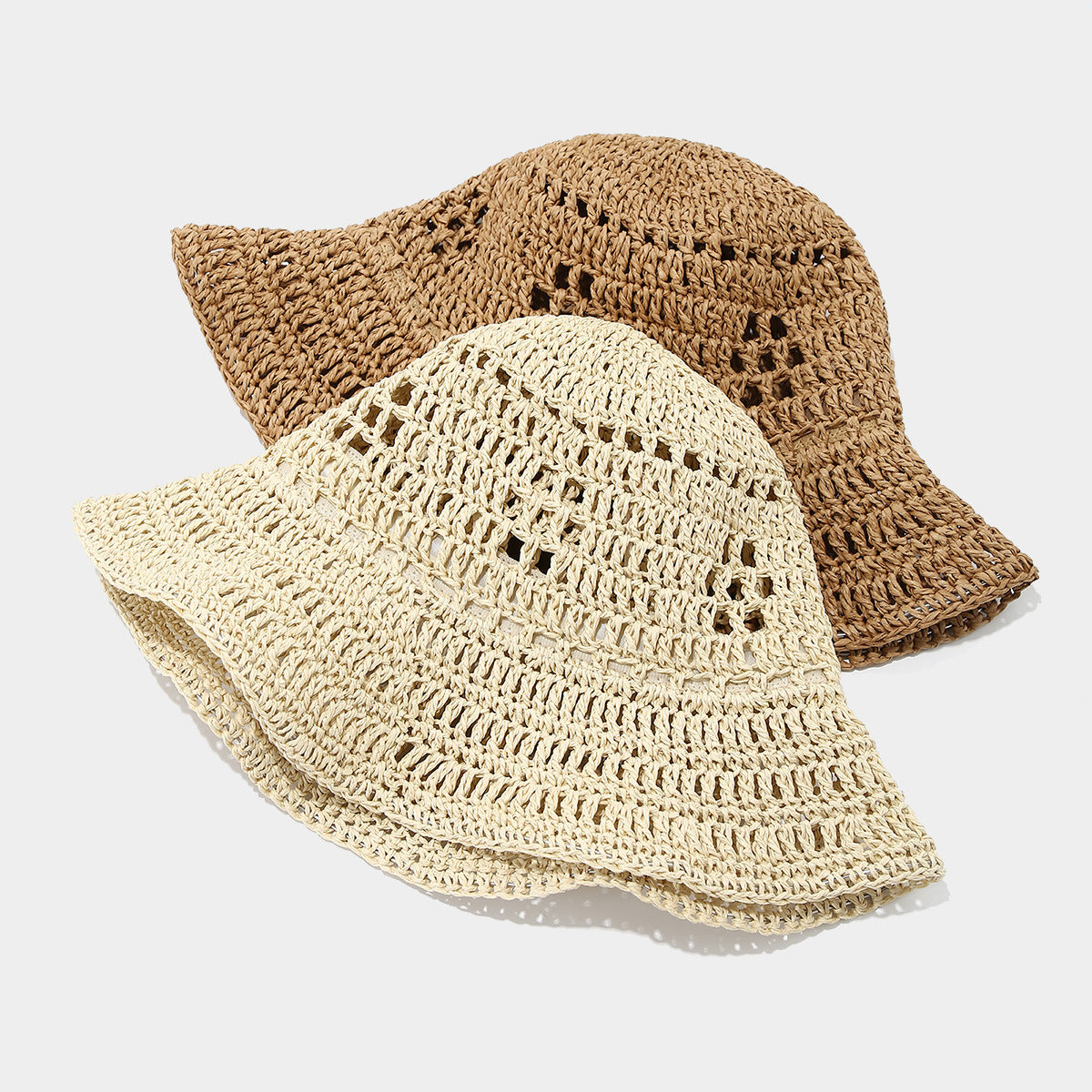 TheCapSpot - Crownover Crocheted Straw  Bucket Hat Women's Seaside Vacation