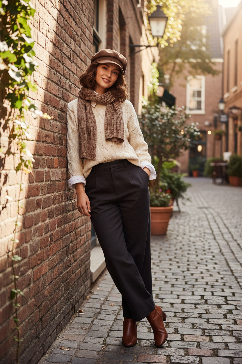 Ellington Handmade Brown Octagonal Beret – Cotton Wool Blend