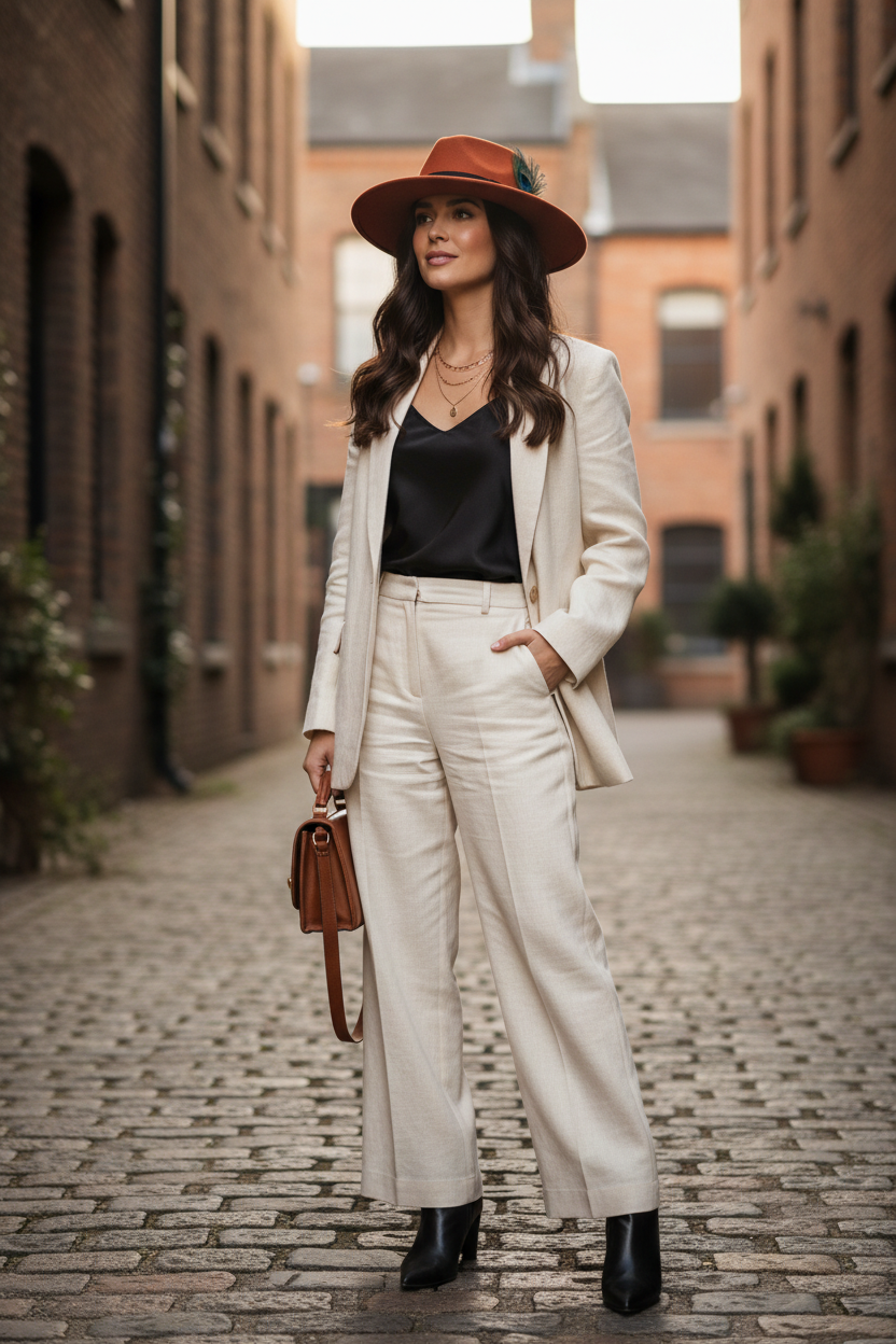 Hart Wool Felt Fedora Hat with Flat Brim and Band