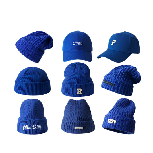 Klein Blue White Knitted Hat Sapphire Blue Woolen Cap