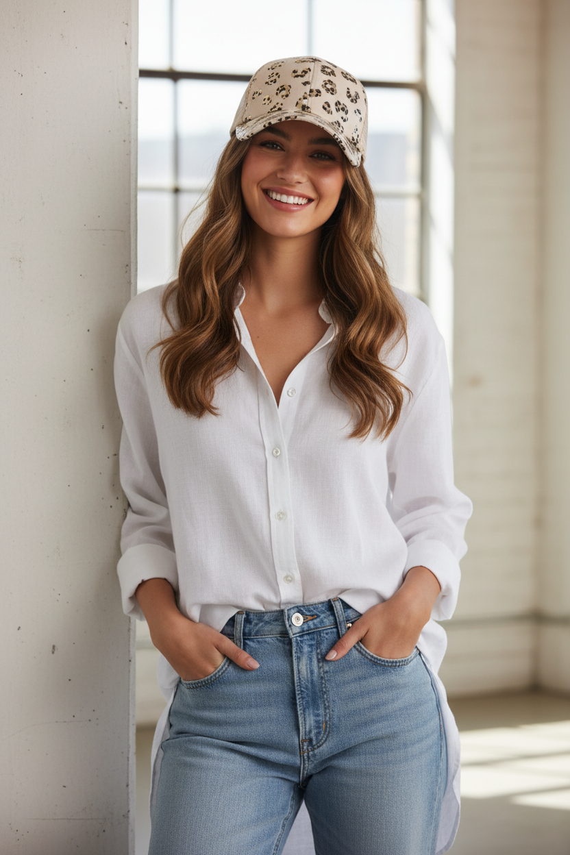 Caliber Leopard Print Cotton Baseball Cap, Adjustable