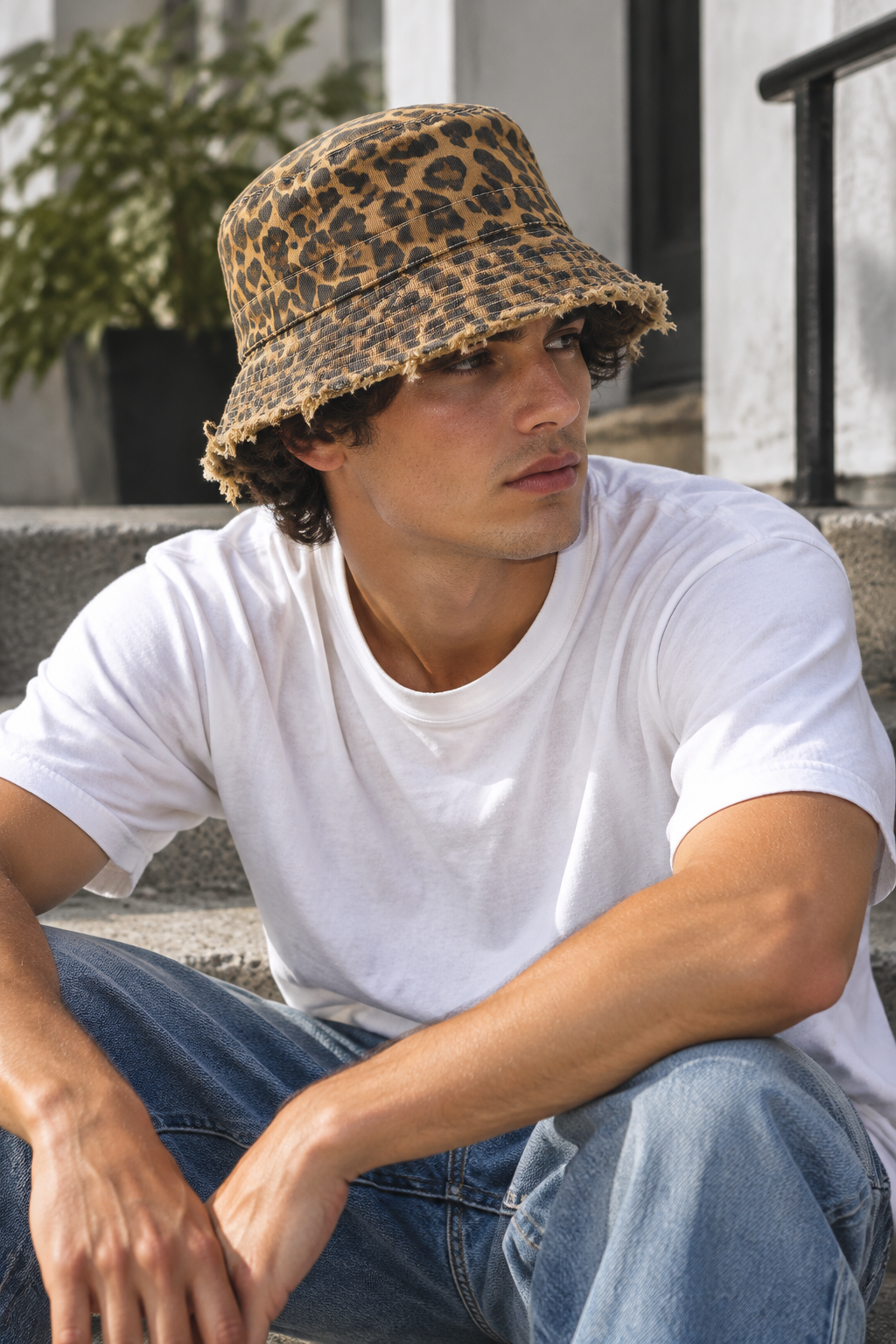Pickens Leopard Print Trim Bucket Hat – Wide Brim, Vintage Fashion