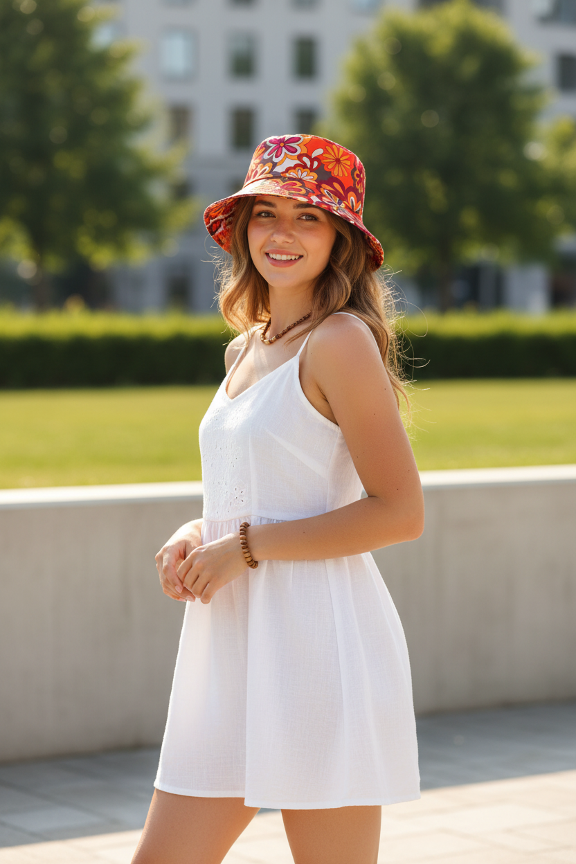 Floral Bucket Hat – Retro Polyester Sun Protection