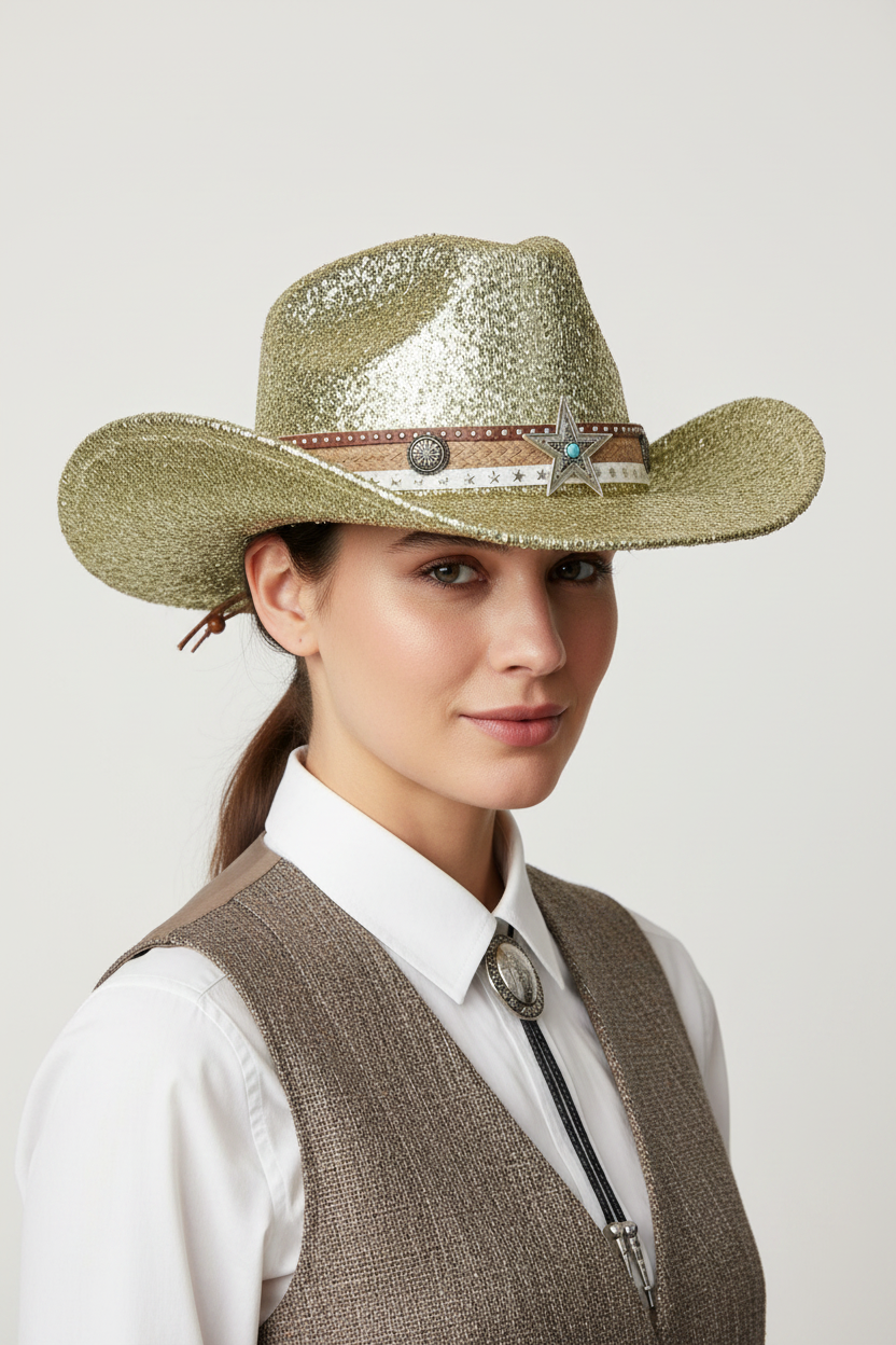 Spears Polyester Cowboy Hat with Chain Detail