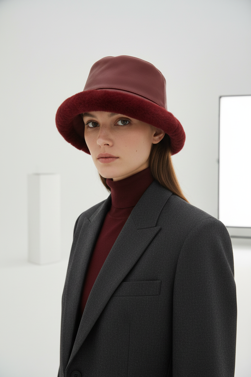 Mason Leather Plaid Plush Bucket Hat – Women's Medium