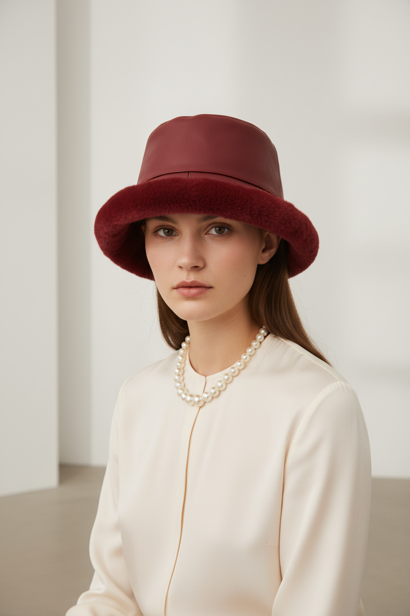 Mason Leather Plaid Plush Bucket Hat – Women's Medium