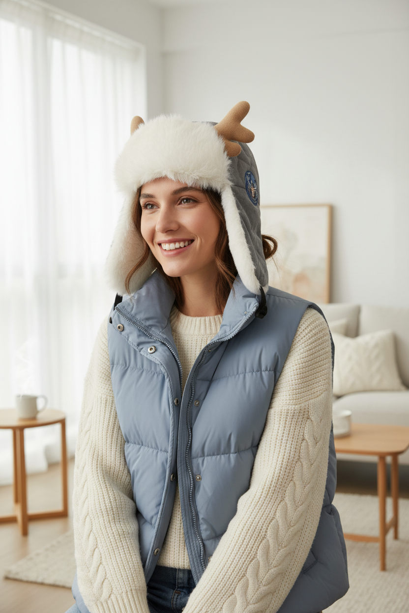 Wilkins Faux Fur Deer Antler Winter Hat, Medium