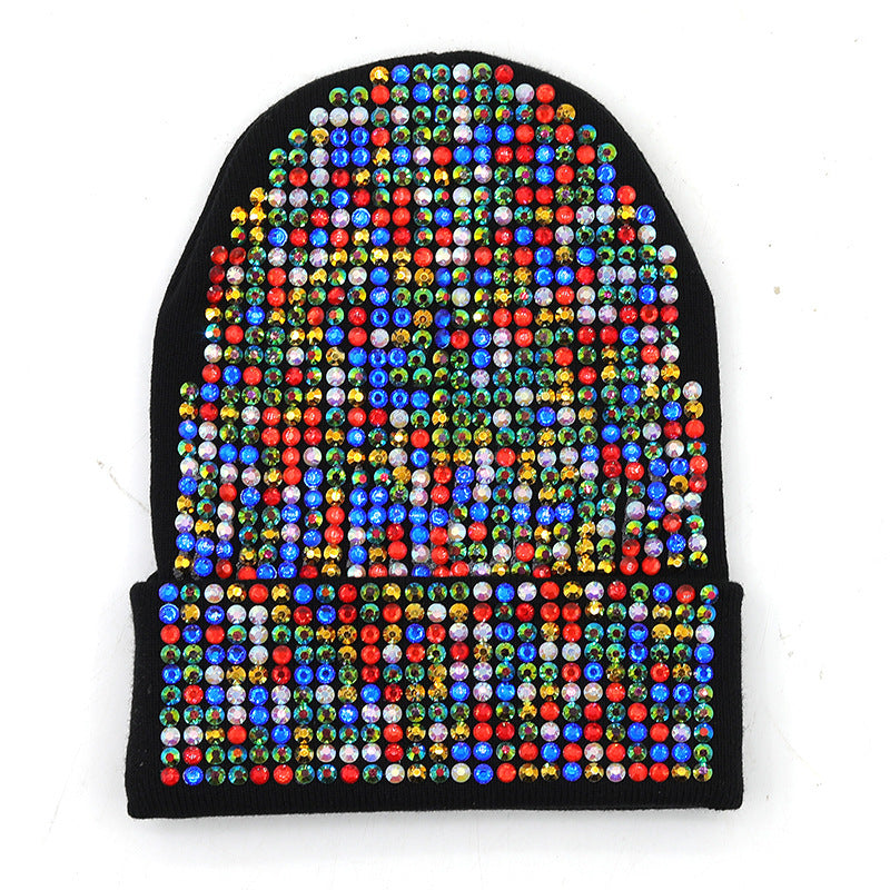 Punk Rhinestone Warm All-matching Acrylic Knitted Drill Cap