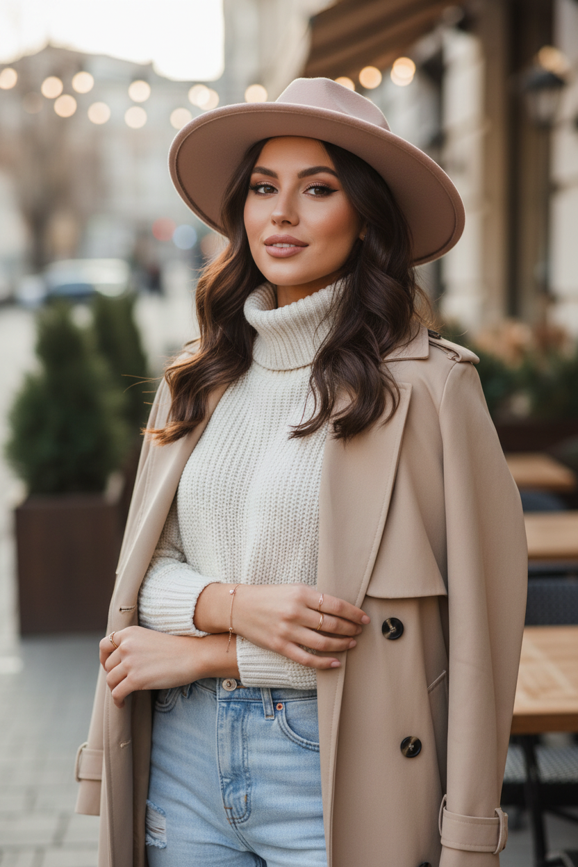 Brownstone Wool Tweed Fedora Hat with Gold Chain