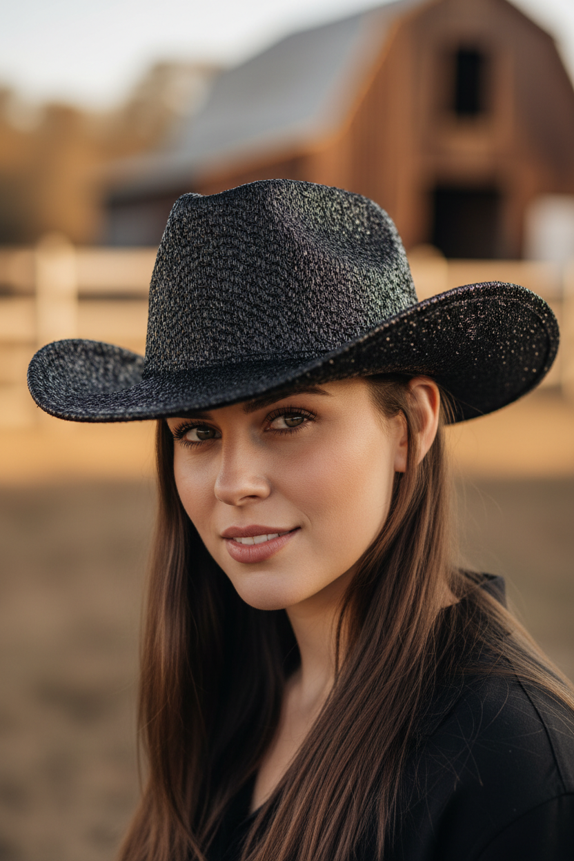 Black and gray cowboy hat on a white background