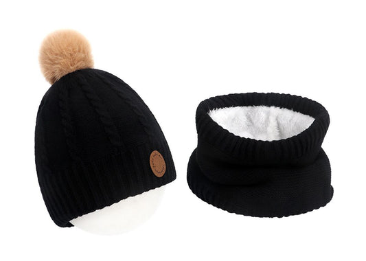 Children's Knitted Hat And Scarf Two-piece Autumn And Winter Fleece