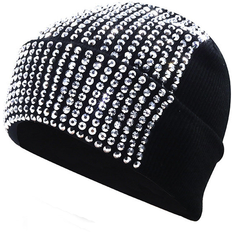 Punk Rhinestone Warm All-matching Acrylic Knitted Drill Cap