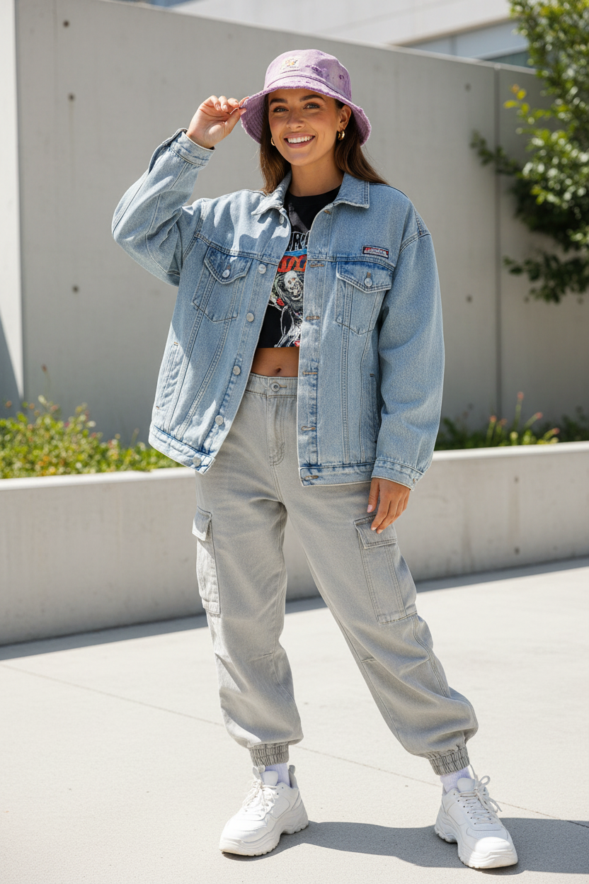 Colton Distressed Bucket Hat – Denim Cotton, UV Protection