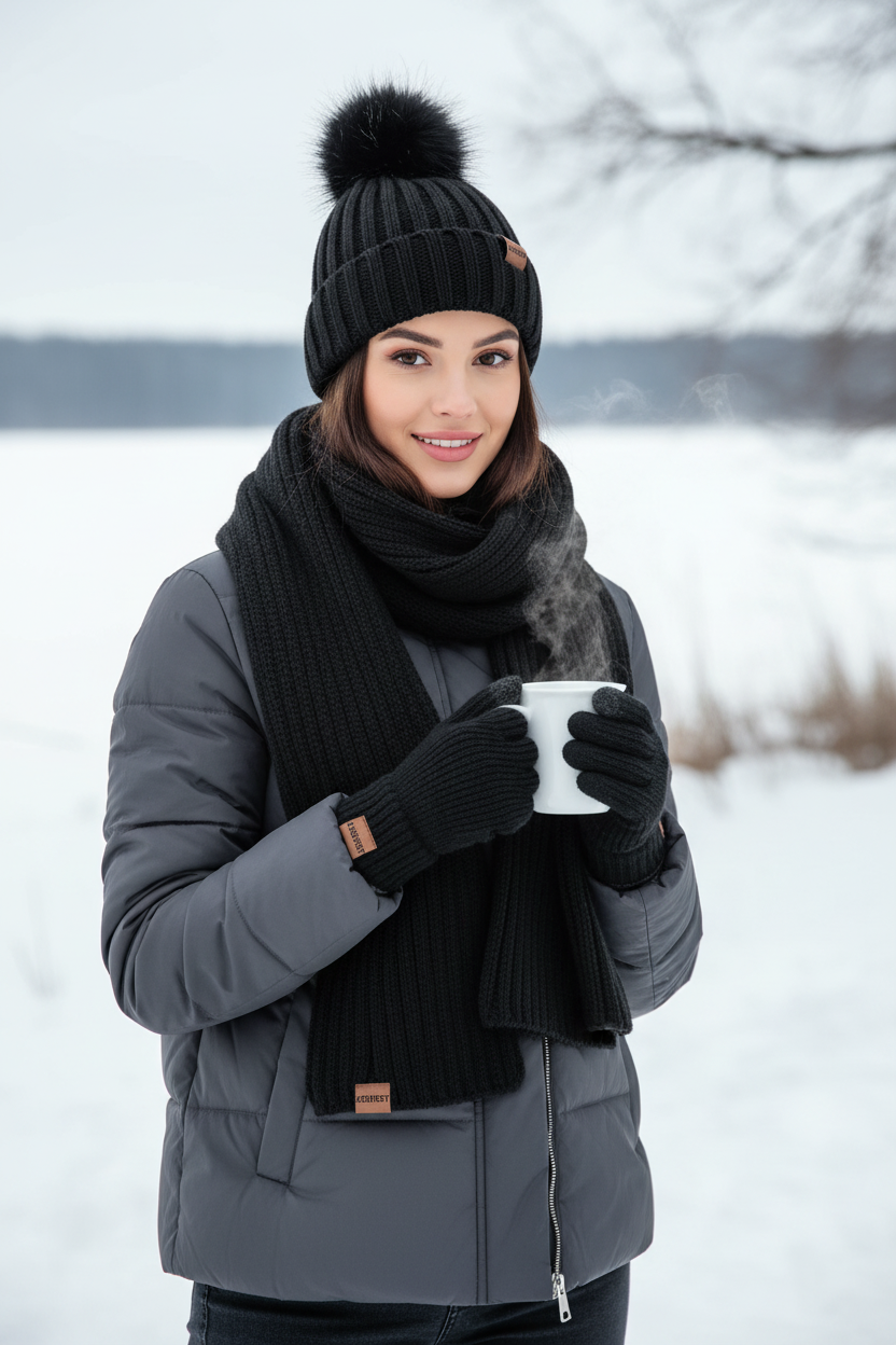 Cavendar 3-Piece Acrylic Beanie, Scarf & Gloves Set