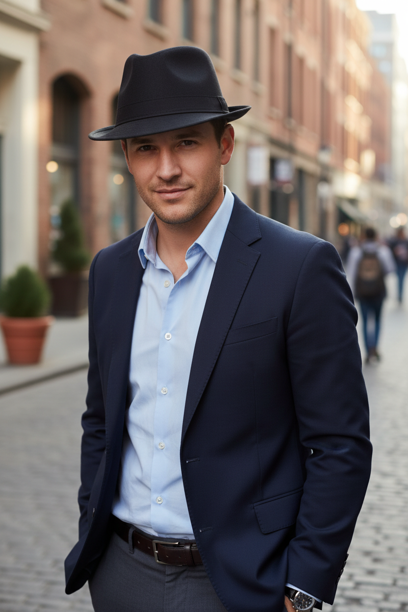 Harrison Polyester Fedora Hat, Satin Crown