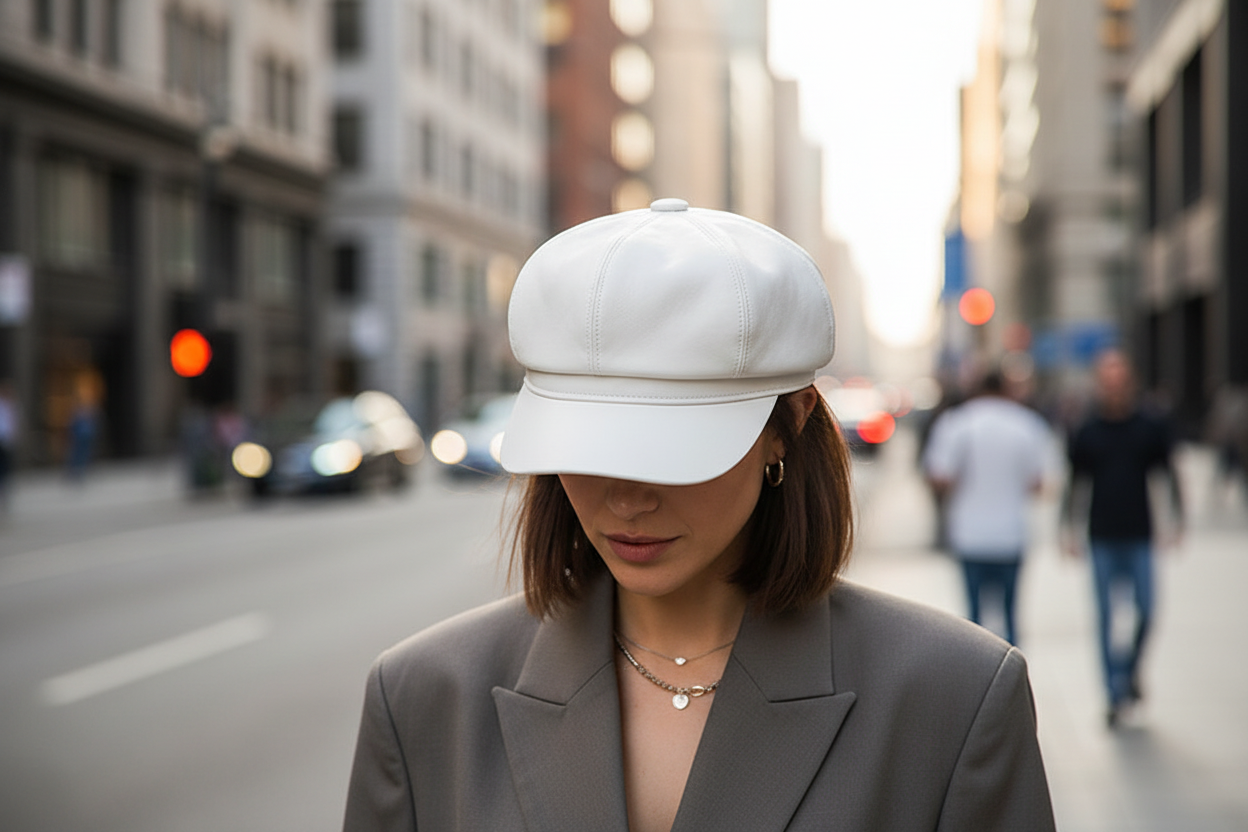 White cap on a gray surface with a blurred background
