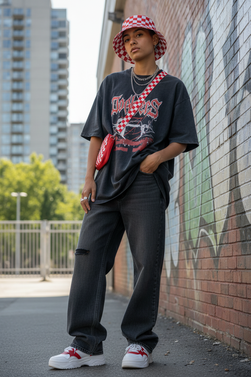 Calvert Checkered Bucket Hat, Flat Top, Medium