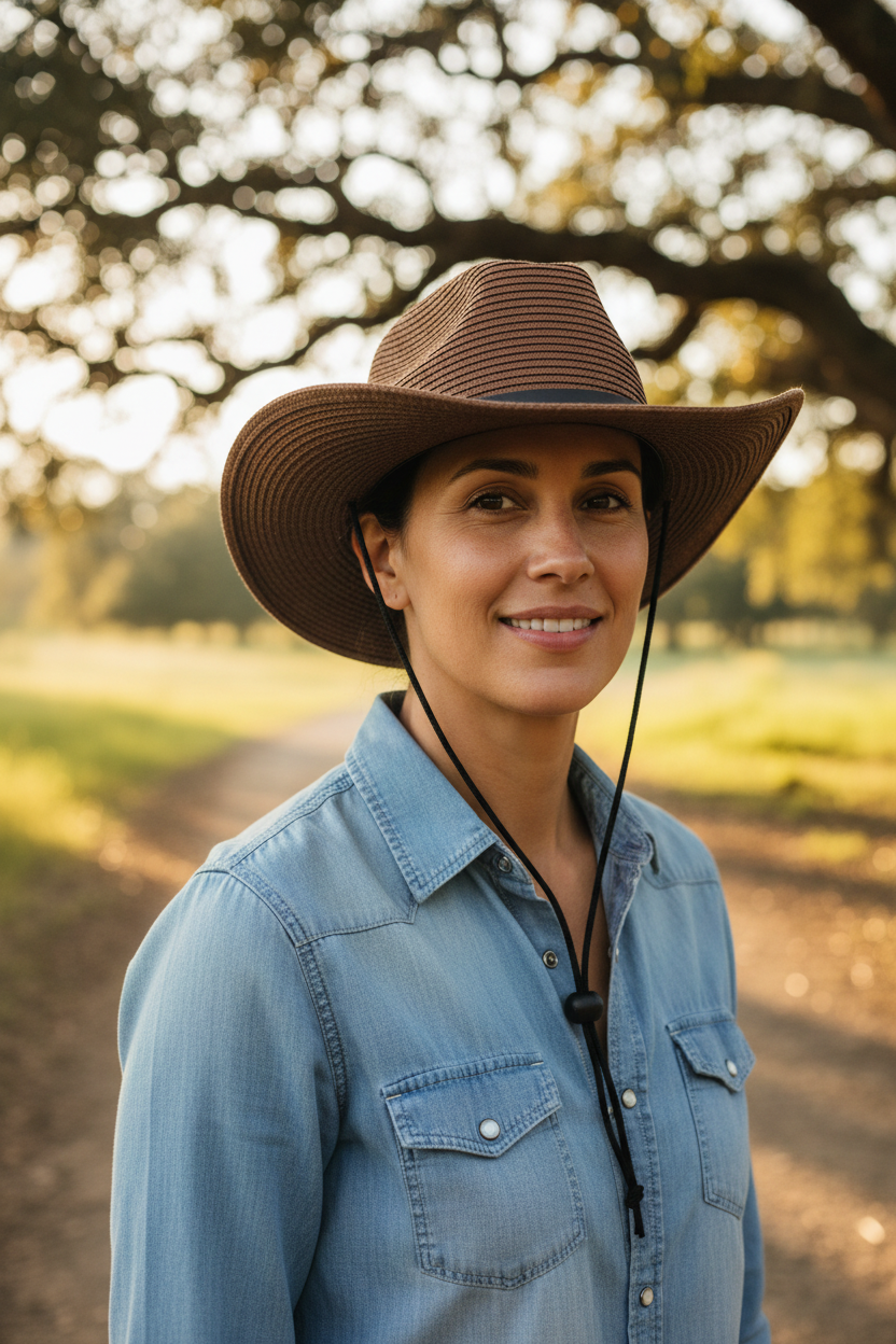 Bellten Wide Brim Straw Hat, Adjustable UV Protection