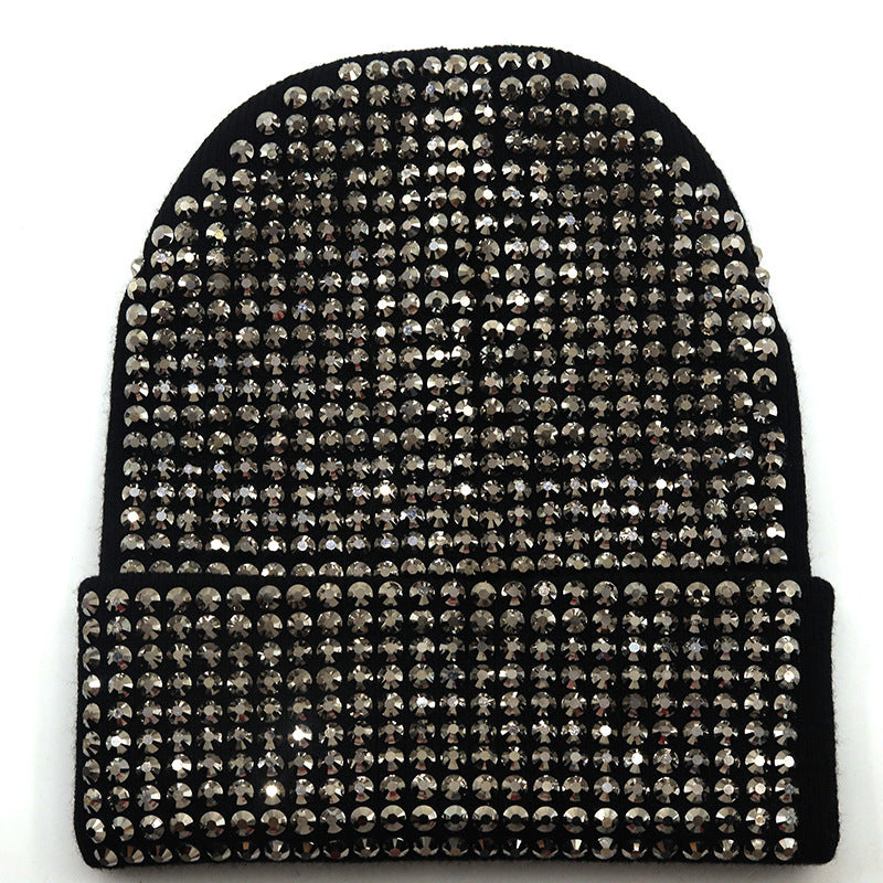Punk Rhinestone Warm All-matching Acrylic Knitted Drill Cap