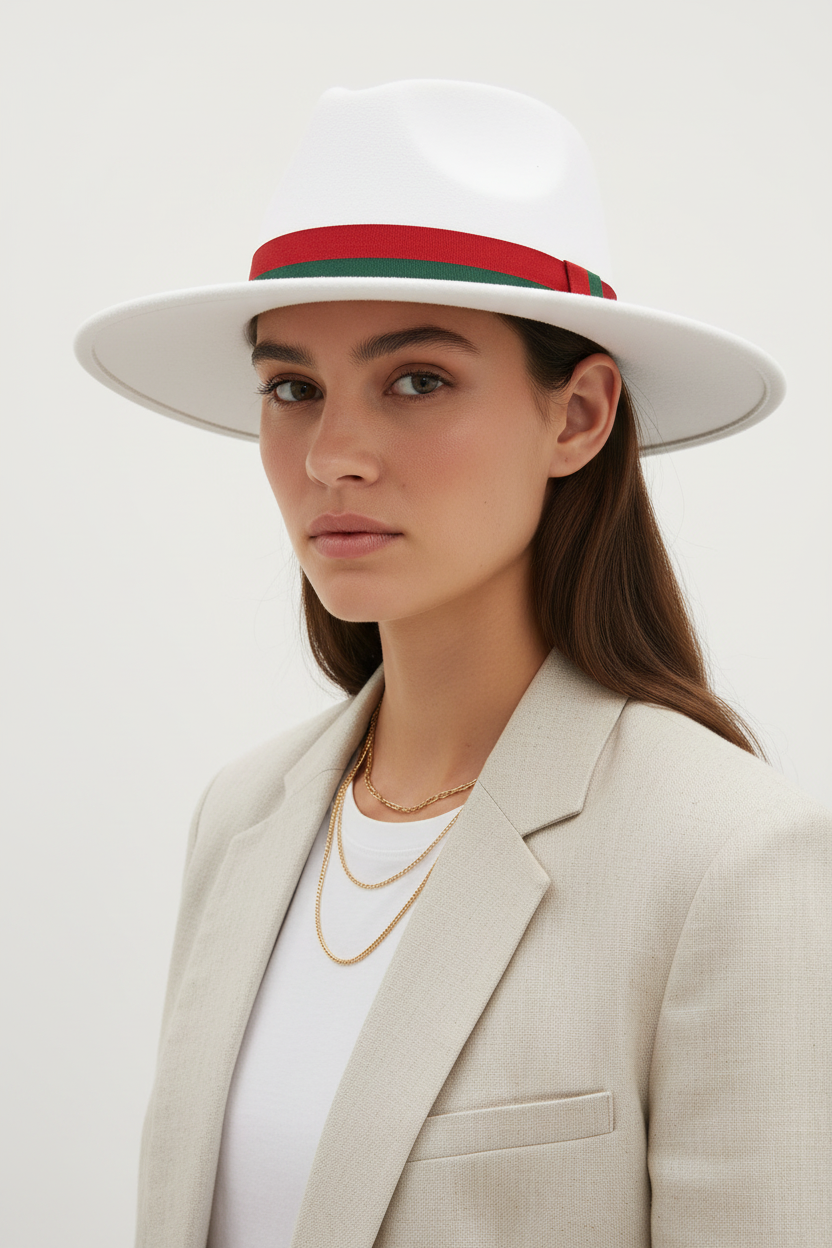 Cotton Flat Brim Fedora Hat with Band