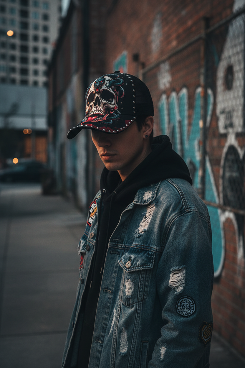 Kittles Multicolor Skull Mesh Baseball Cap, Cotton, 56–60 cm