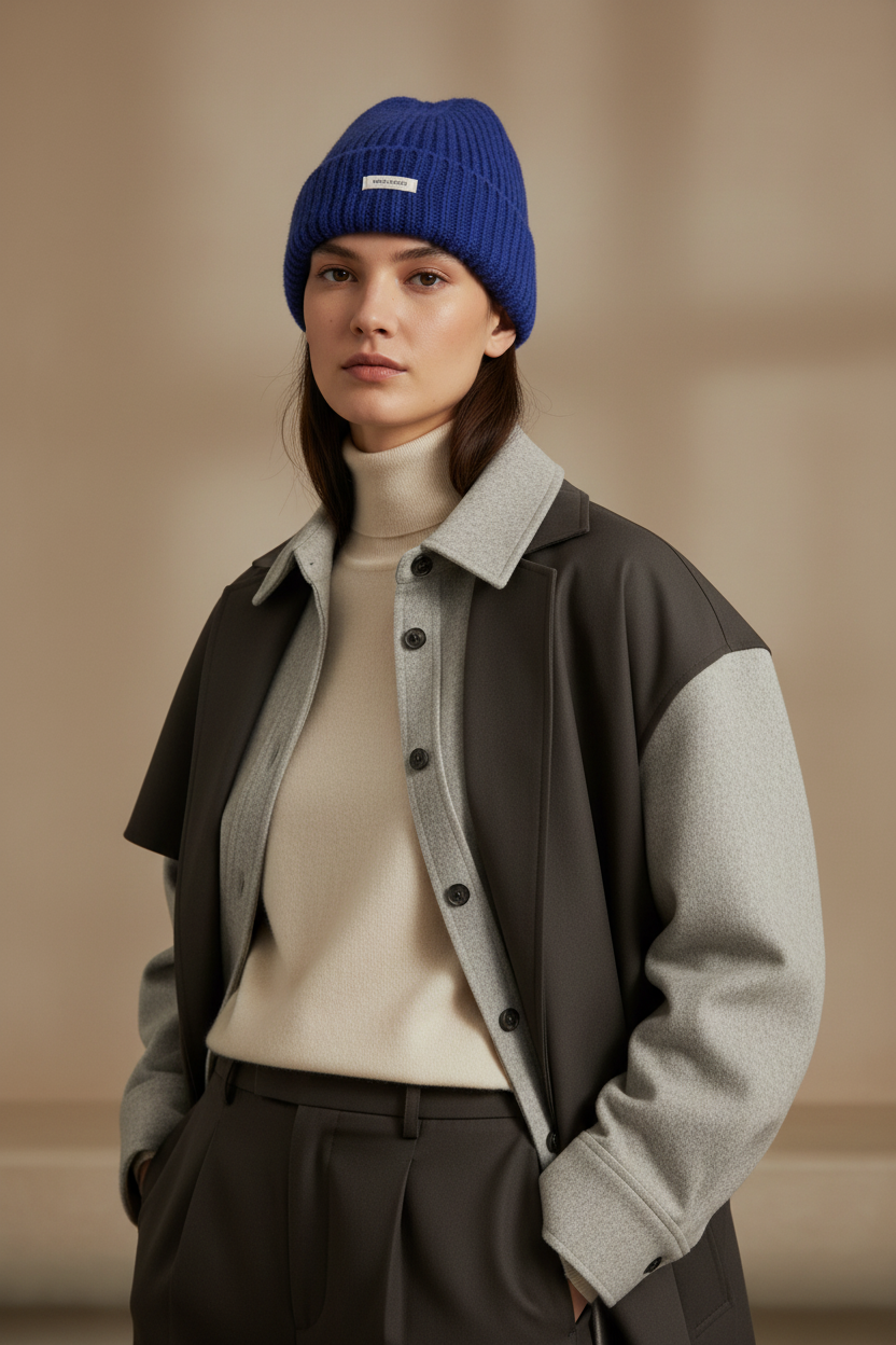 Sapphire Blue & White Knitted Wool Hat