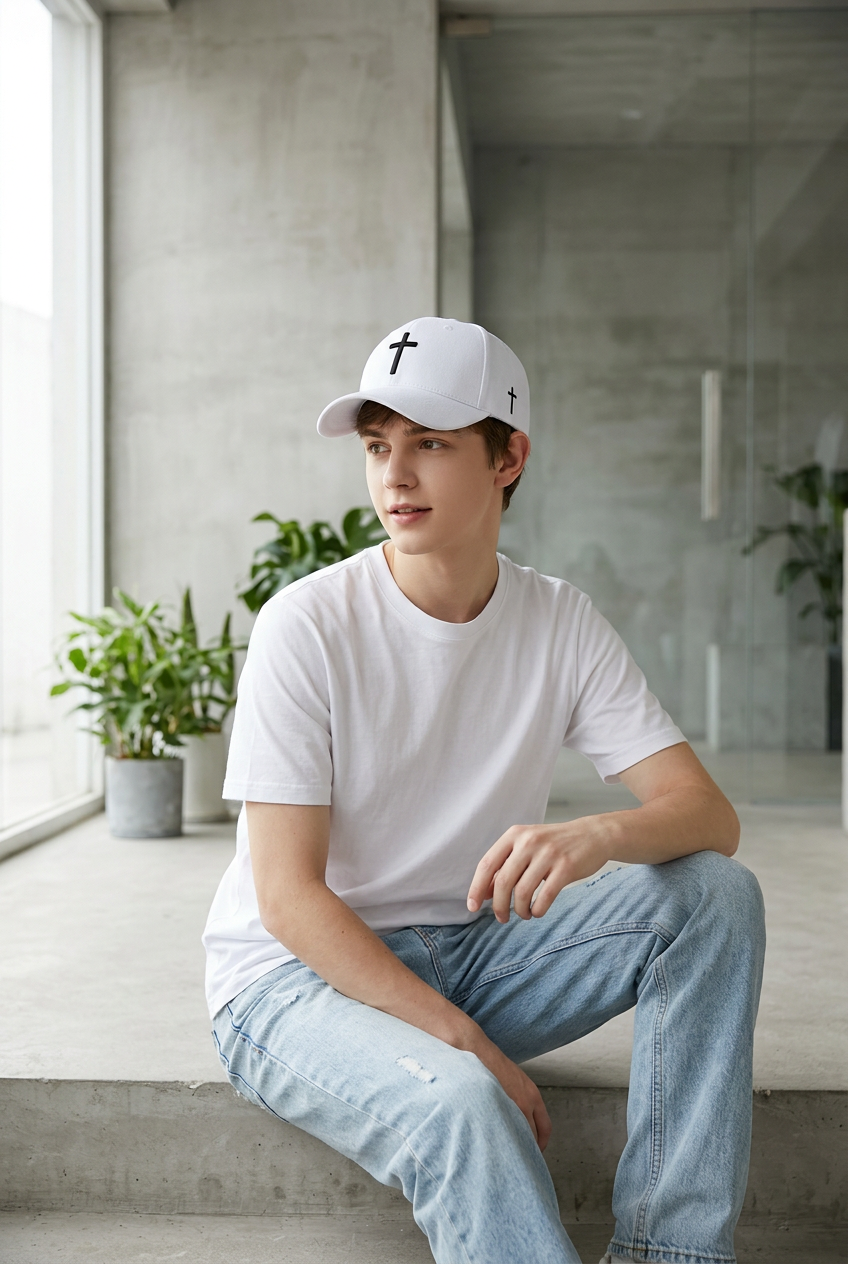 Cross Embroidered Polyester Baseball Cap