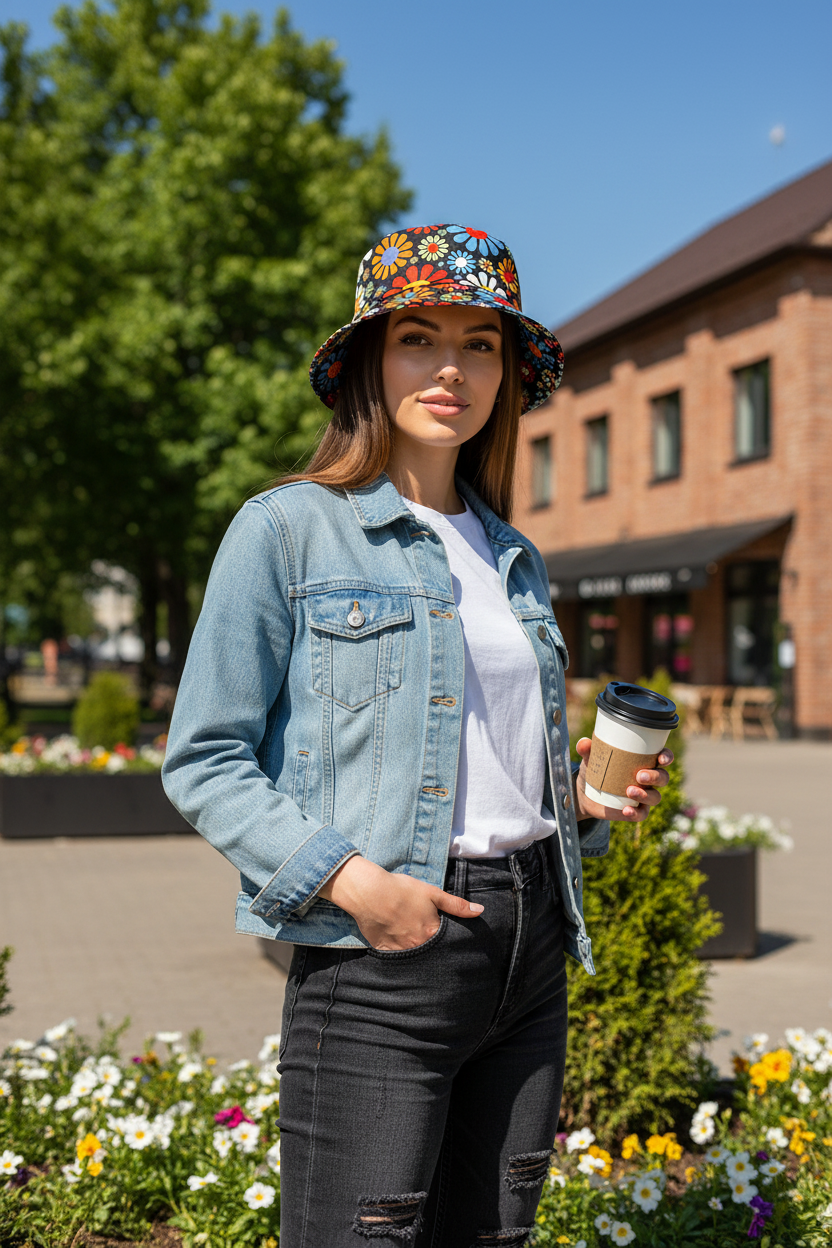 Floral Double Sided Bucket Hat – Retro Polyester