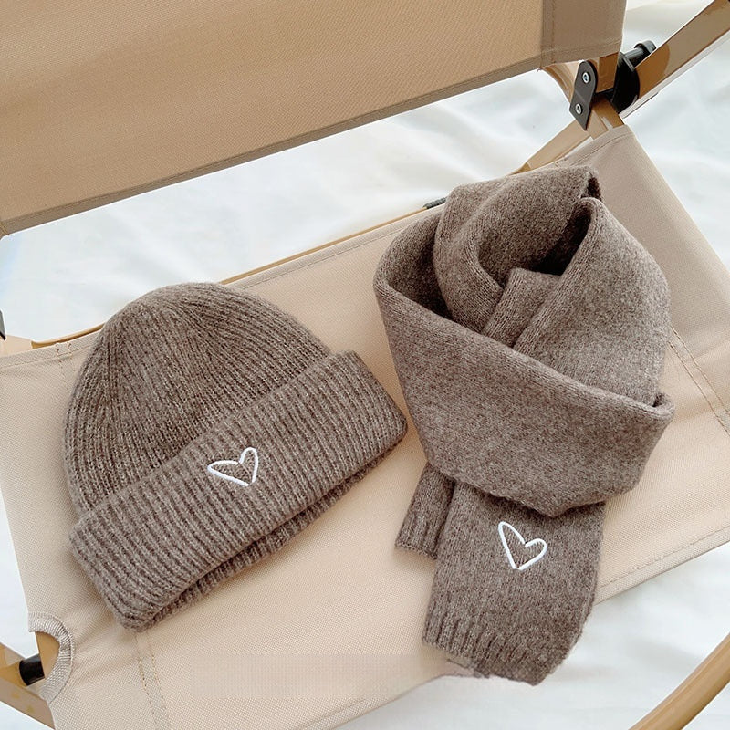 TheCapSpot - Heart Embroidery Solid Color Children Woolen Knitted Hat