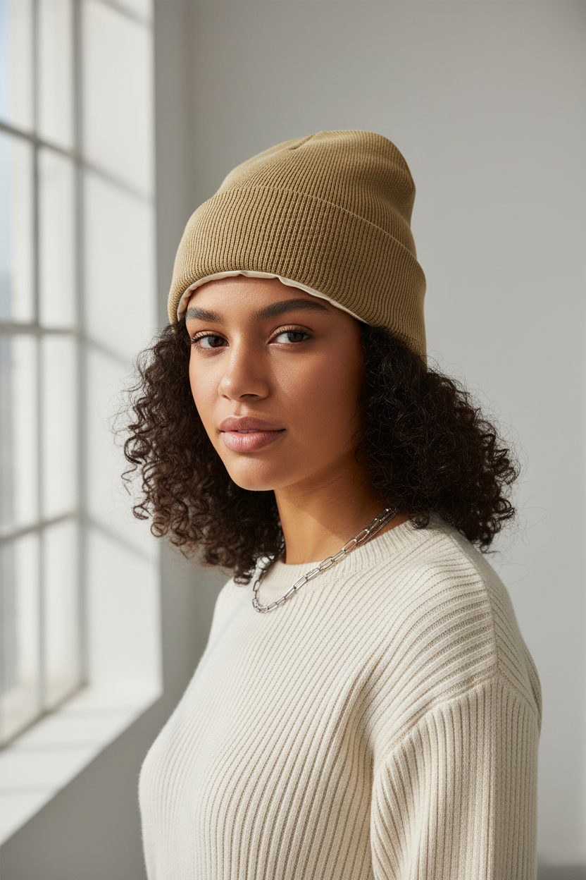 Amerie Solid Color Double-Sided Beanie Hat