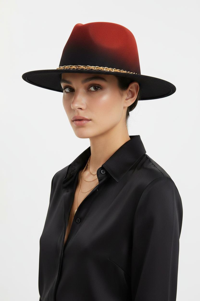 Parkdale Twotone Fedora Hat with Chain, 58cm