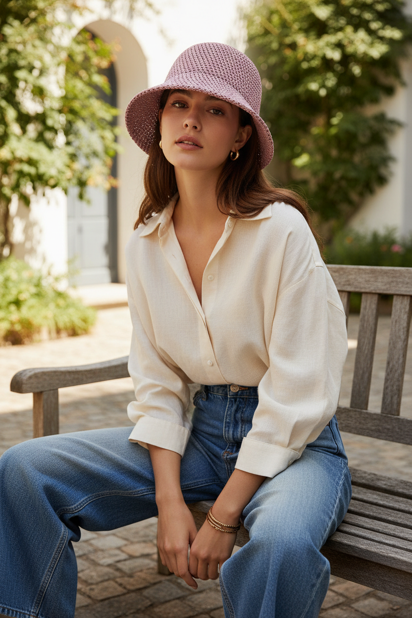 Hollow Sun Hat with UV Protection, Adjustable Fit