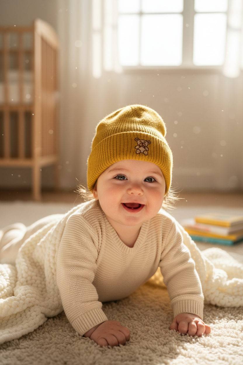 Bear Embroidered Knitted Wool Beanie Hat