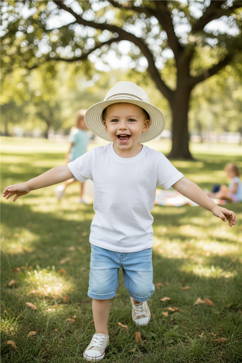 Trenton Children's Straw Sun Hat, Adjustable Wide Brim
