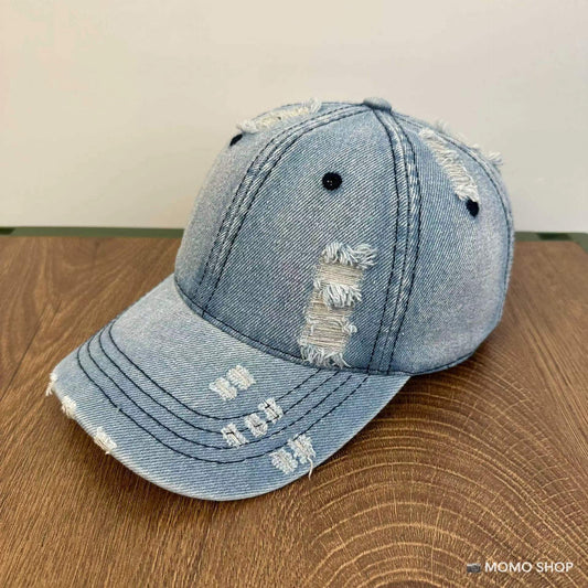 TheCapSpot - Washed Denim Soft Peaked Cap Distressed