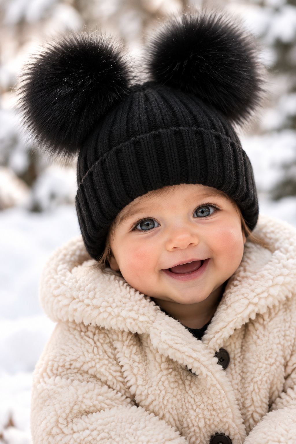 Autumn And Winter Baby Knitted Wool Double Fur Ball Sleeve Cap