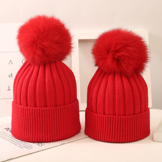 The CapSpot - Fox Fur Ball Knit Hat