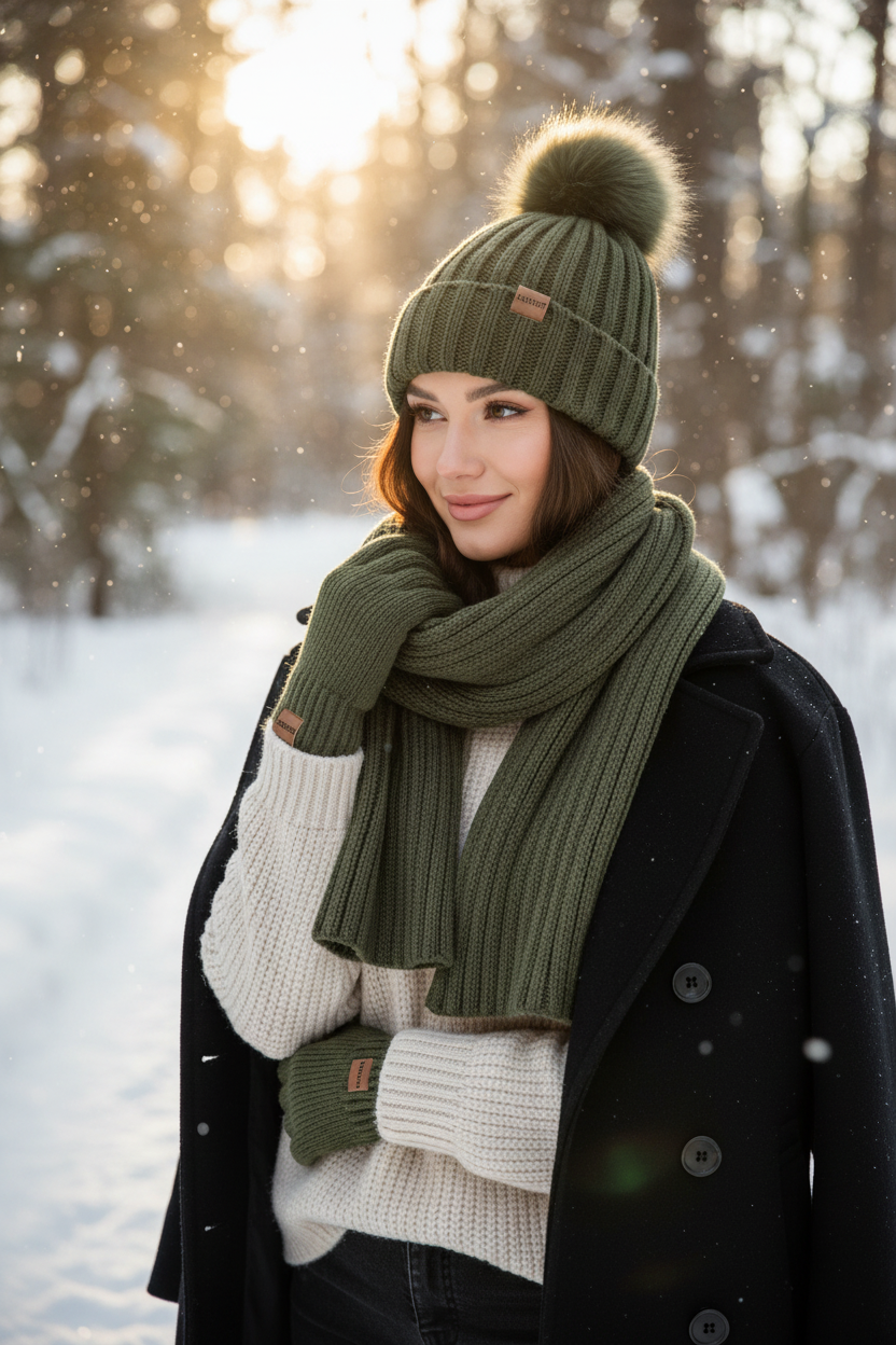 Cavendar 3-Piece Acrylic Beanie, Scarf & Gloves Set