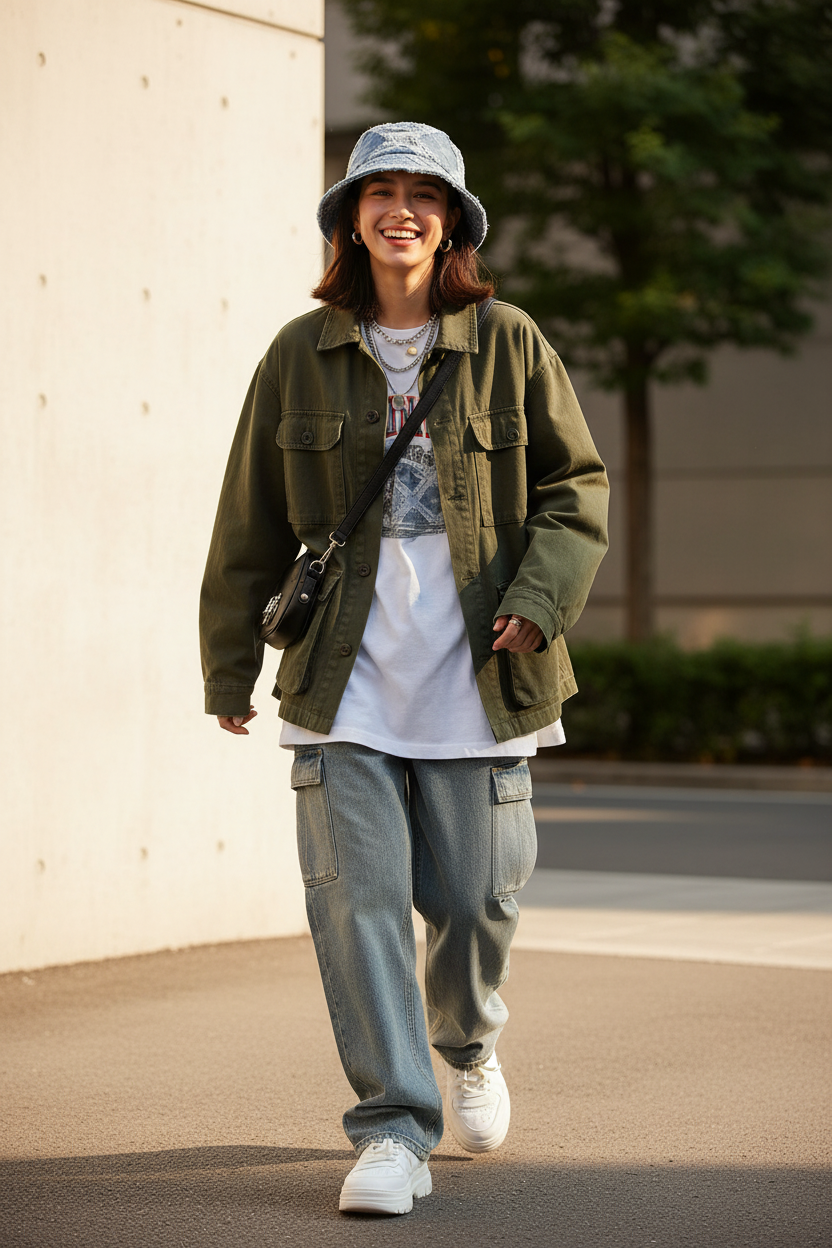 St Paul Denim Bucket Hat with Star Pattern – Raw Edge, Medium