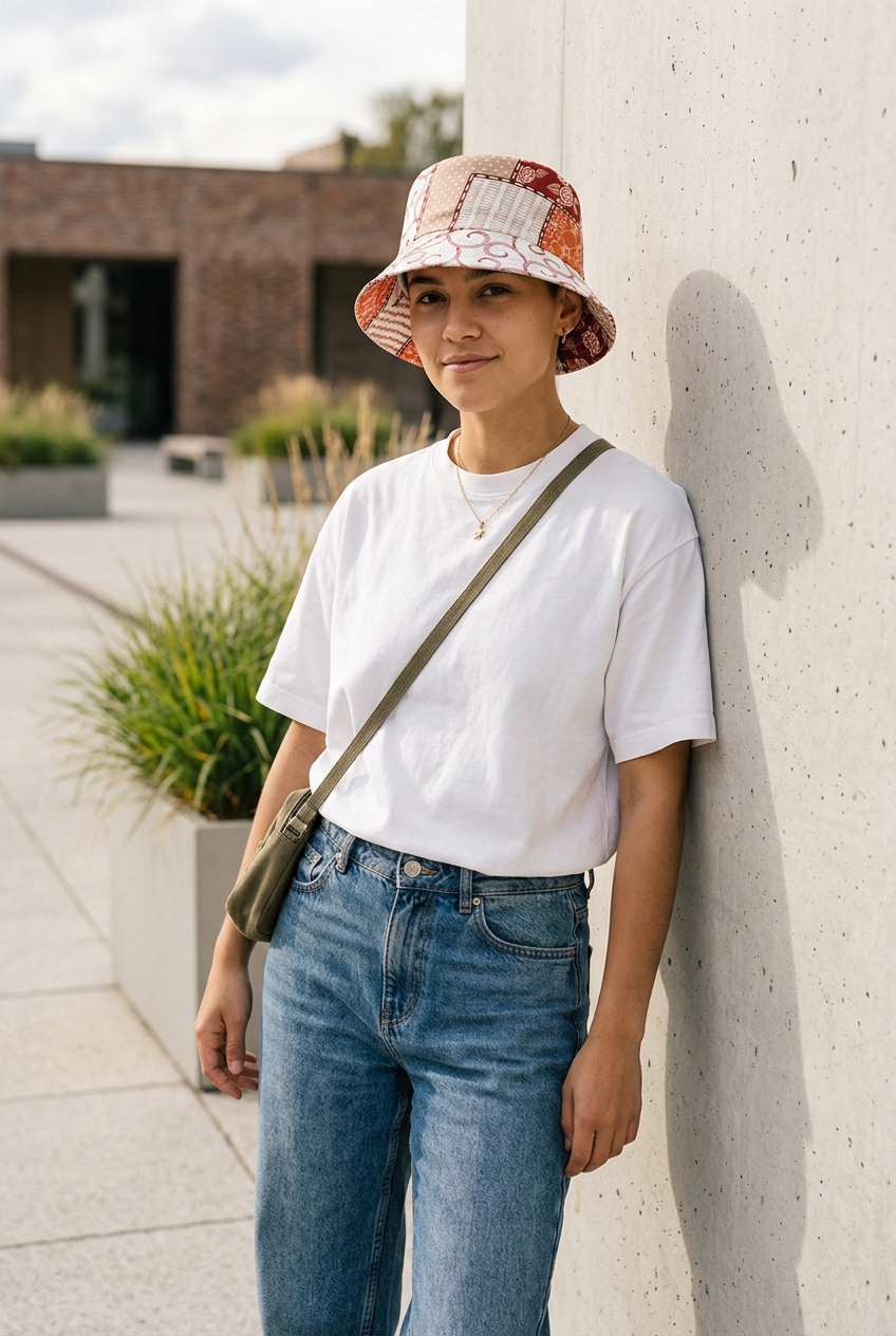 Coltrane Double-Sided Geometric Bucket Hat, Polyester, M