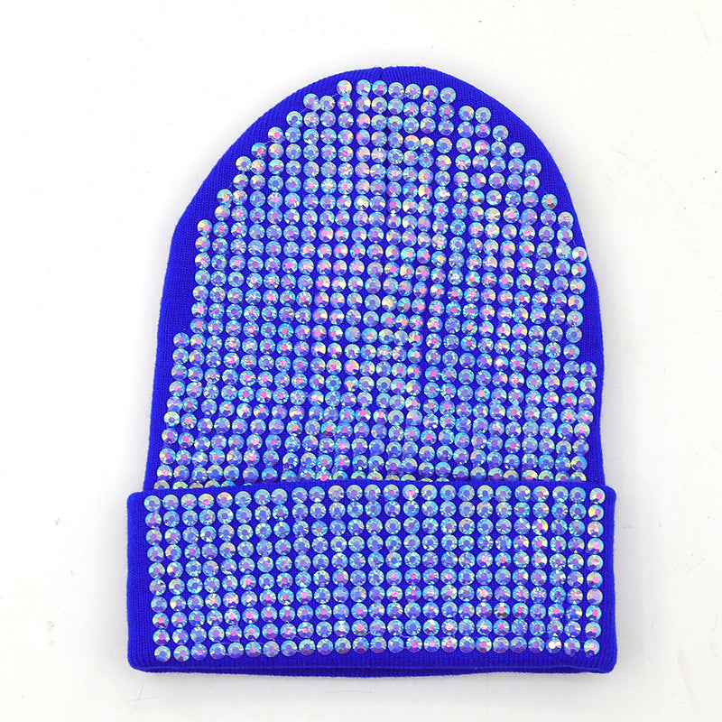 Punk Rhinestone Warm All-matching Acrylic Knitted Drill Cap