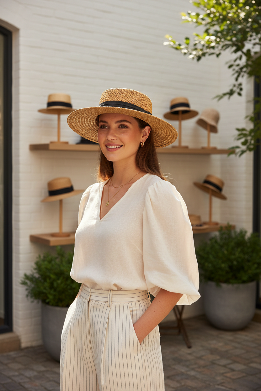 Liberty Solid Ribbon Straw Hat – Flat Top, Sun Protection