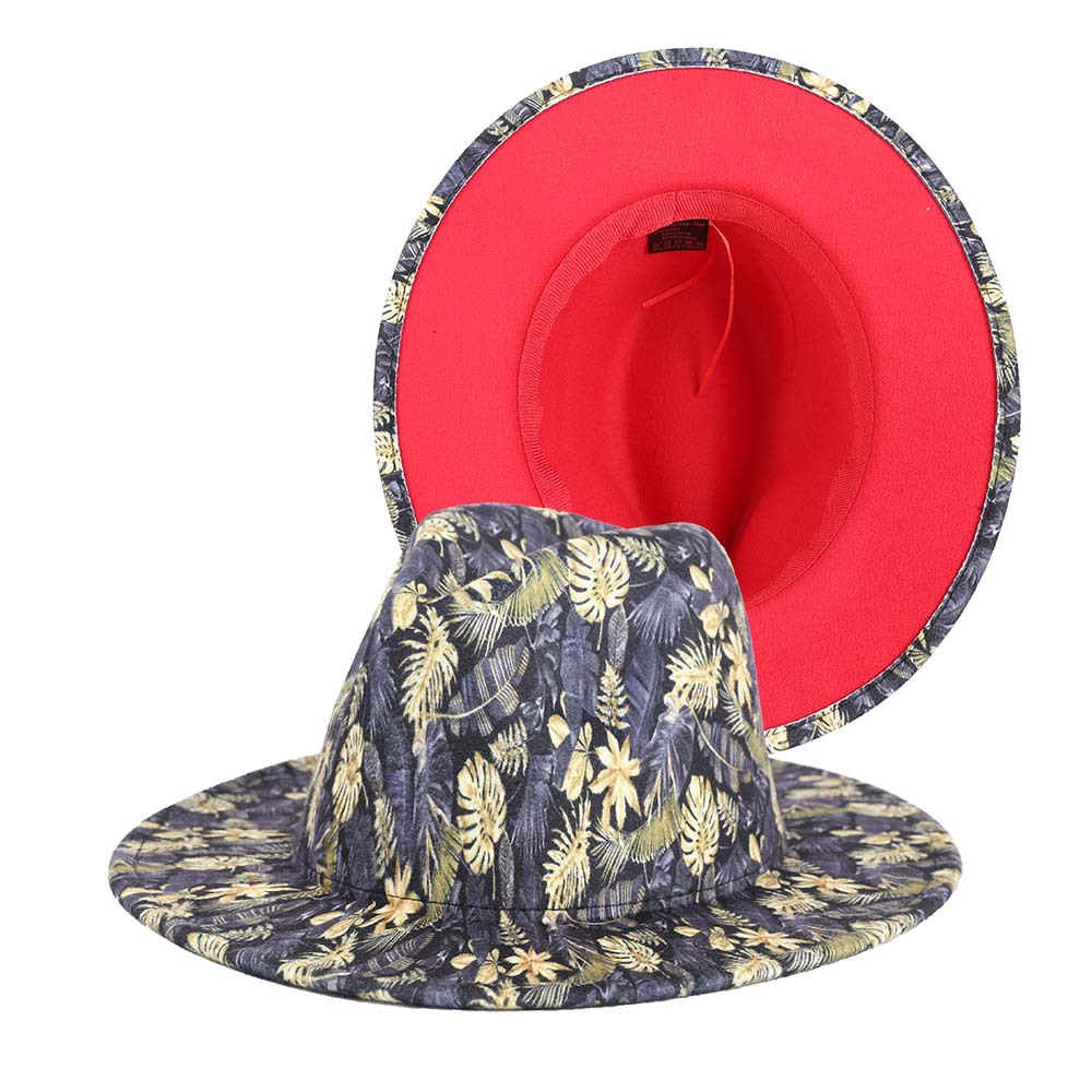 Augusta Wide-Brim Linen Fedora Hat, Leaf & Floral Print