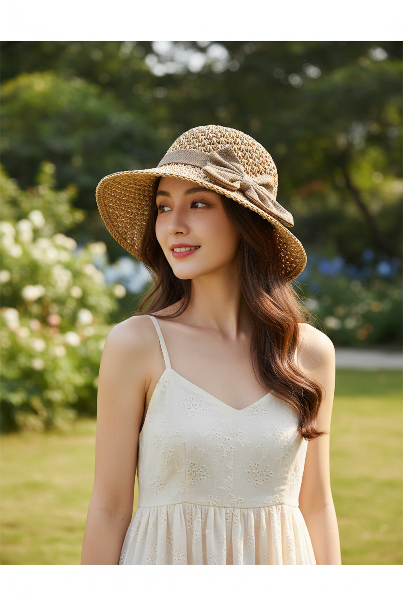 Summer Sun-Proof Floral Lace Straw Bucket Hat for Kids